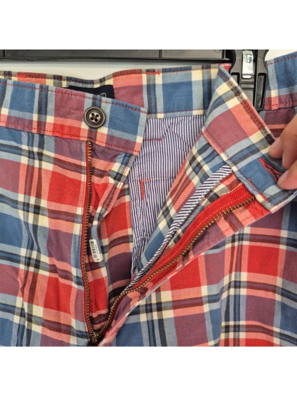 Lands End Mens Plaid Cotton Chino Shorts Red/Blue Size 40 Casual Summer Wear - Picture 4 of 9